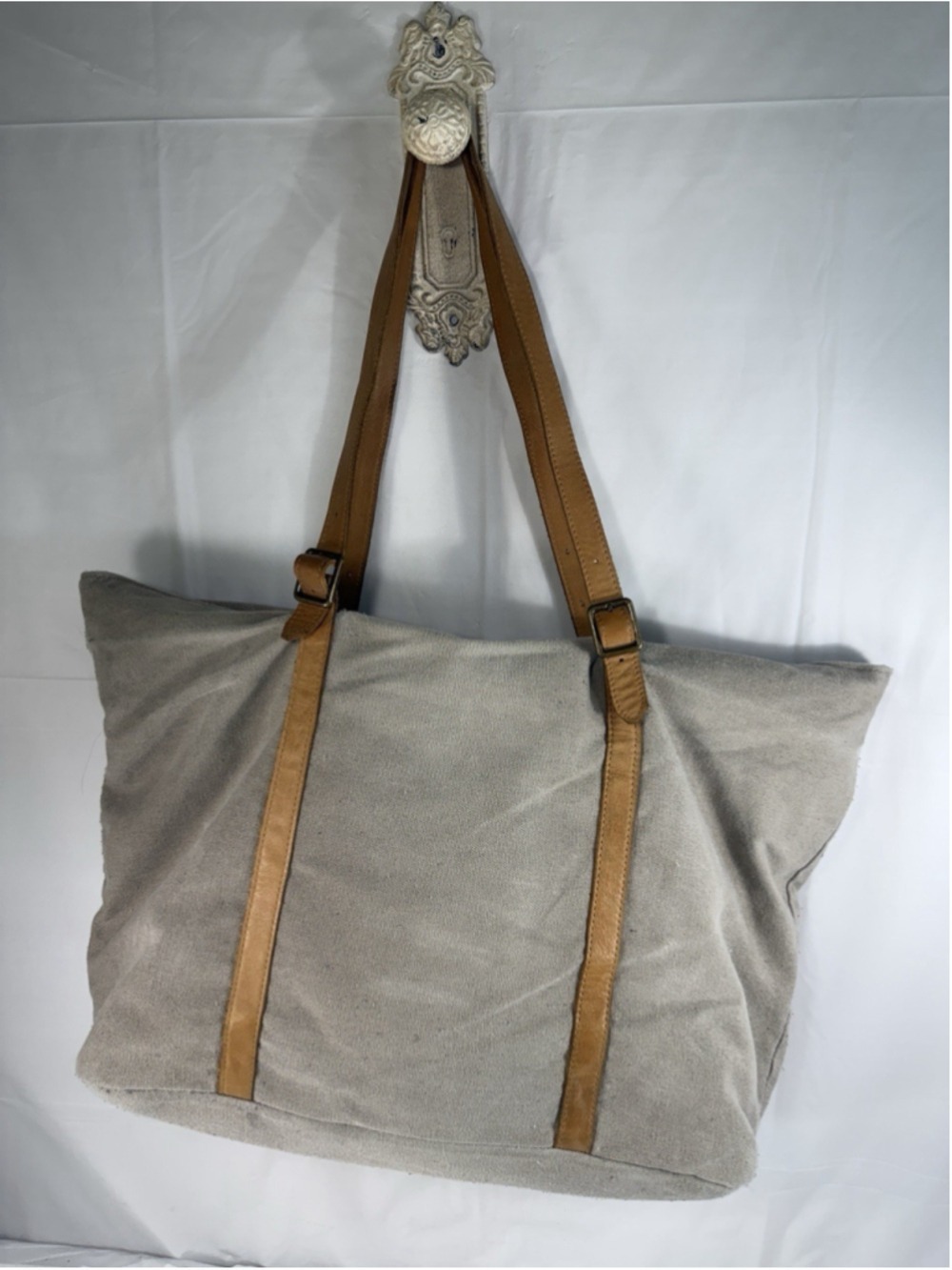Hearth and Hand With Magnolia Canvas and Leather Tote Bag Khaki - Picture 3 of 16